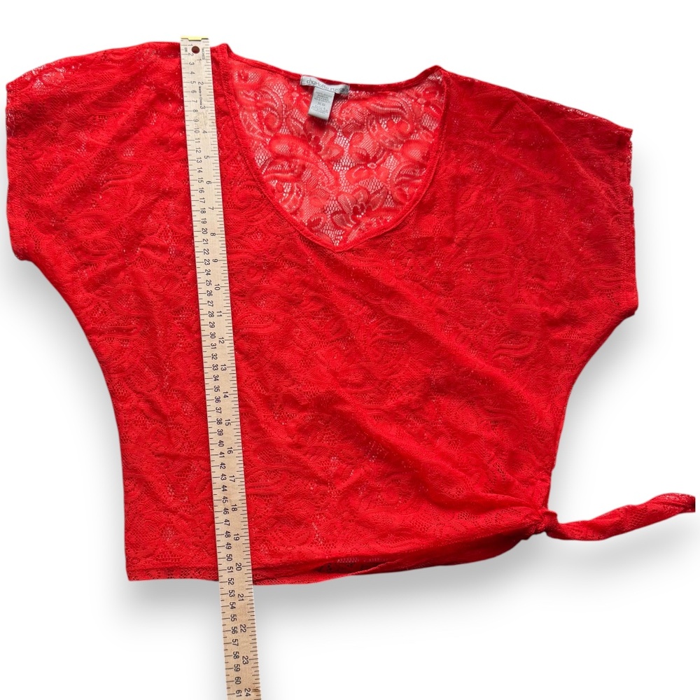 CHARLOTTE RUSSE Red Sheer Lace Tie Side Top XS - Picture 7 of 7